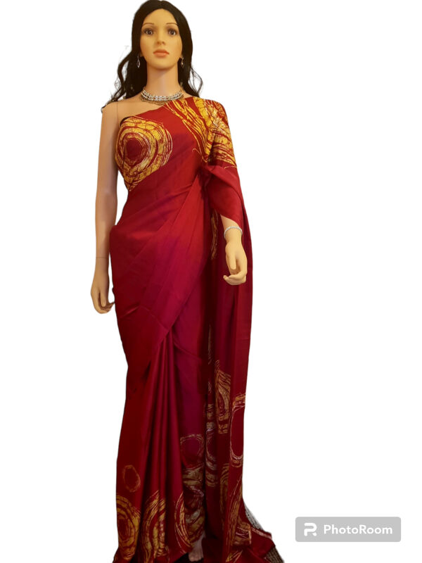 Wine Red and Gold Silk Batik Saree- Sold Out