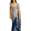 Hand Work Silver and Peacock blue -silk Batik design saree