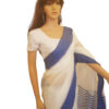 White cotton with a Blue border saree - Image 3