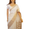White linen with a dull gold border saree - Image 4