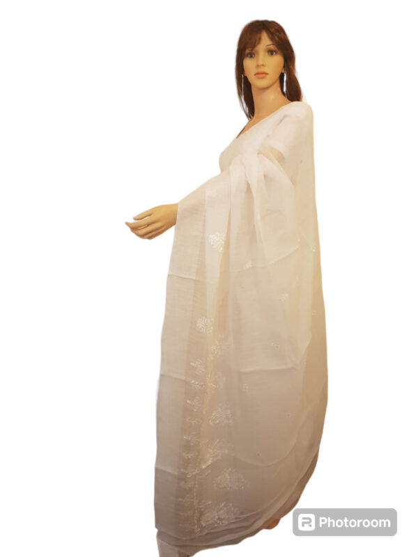 White Linen embroidery saree - Sold Out - Image 4