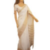 White linen with a dull gold border saree - Image 3