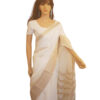 White linen with a dull gold border saree