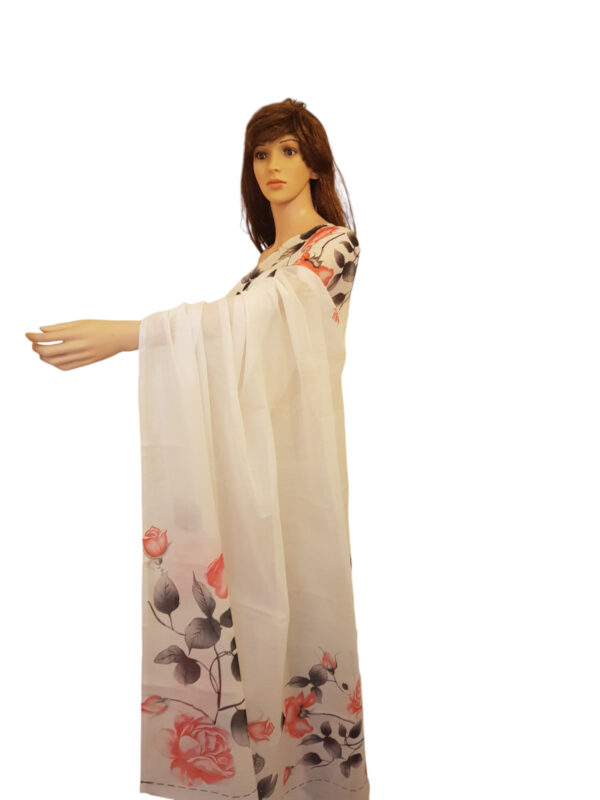 Rose Design white Saree - Image 2